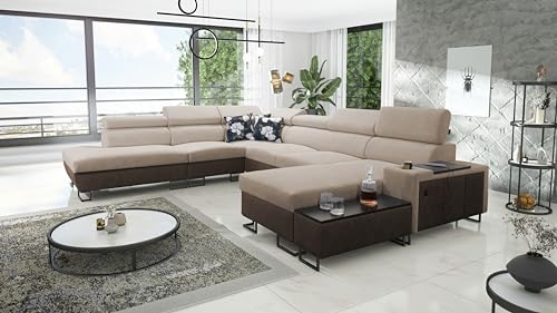 Ecksofa Melani X 363x295x182cm - Schlaffunktion - Bettkasten - U-Form - Couch - Eckcouch - Schlafsofa - Wohnlandschaft - Sofa - Polstersofa - Couch - Freya210.04 + Kunstleder Tauro8202 Rechts 26
