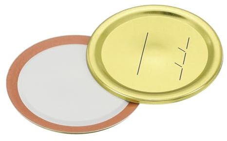 QUARKZMAN Coperchi per Barattoli, 24 Pezzi - Coperchio in Latta Diviso per Barattoli Mason Bocca Regolare con Data Copertura Ermetica per Conservazione (Oro)