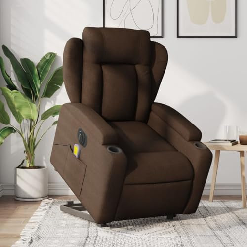 Homgoday Elektrisch Aufstehsessel, Relaxsessel,Massagesessel mit Aufstehhilfe,Fernsehsessel, Ruhesessel Liegesessel mit Liegefunktion TV Sessel, für Wohnzimmer Braun Stoff