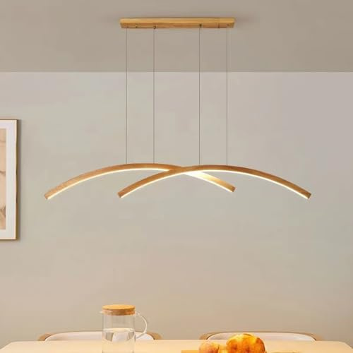 Deliouay Esszimmerlampe LED Hängelampe Pendelleuchte Esstisch holz Dimmbar Esszimmer Lampe Wohnzimmerlampe Modern Einfach Linear Hängend Leuchte höhenverstellbar für Büro Küche Lampe (Holz, L120cm)