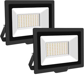 SKYWORLD Focos LED Exterior,50W Foco Proyector LED Floodlight 2 piezas,Blanco Cálido Proyector Led Impermeable IP66 para Jardín Garaje Patio Terraza Hotel Campo