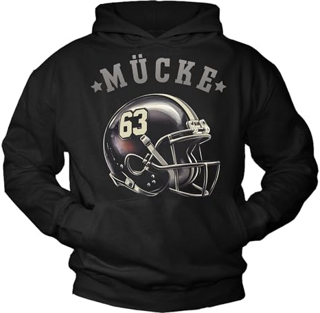 MAKAYA Mücke 63 Huvtröja American Football Hoodie med Hjälmmotiv Pullover Sweatshirt Herr Pojkar Män Svart XL