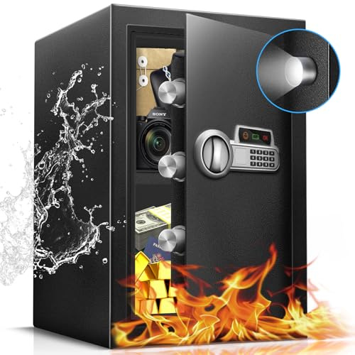 Fdsutvit Fireproof Safe Box 2.2 Cu Ft, Steel Security with Digital Electronic Keypad, Safety Lock Box, Sensor Light, Removable Shelf, Home Safe for Valuables Documents Money Jewelry Guns