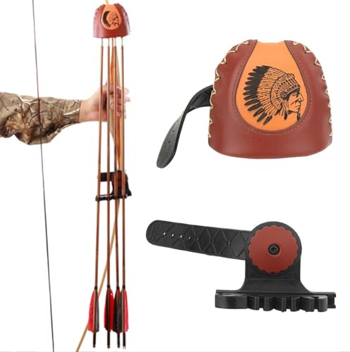 Yuezhongoo Arrow Quiver,Bow Quiver Arrow Holder,Brown Leather Material Arrow Quiver,Recurve Bow Accessories to Carry and Securely Hold 4 Bow Shots