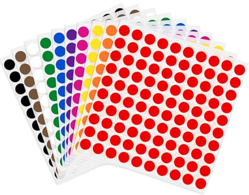 JEFURE 3000 Stück Runde Klebepunkte, 10mm Bunt Selbstklebende Punktaufkleber, Etiketten Markierungspunkte, Farbcodierung Aufkleber für Büro, Schule und Zuhause (10 Farben)