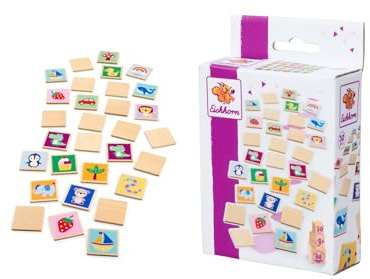 Eichhorn – Games – Erinnere Dich, Memory Spiel mit 15 Tiermotiven und Gegenständen, 5x5 cm groß, 30 teilig, aus Lindensperrholz, ab 3 Jahren