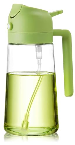 MESNEY Ölsprüher 470 ml – 3-in-1 Ölspray aus Borosilikatglas, Ölsprayer für Speiseöl, Essig, Sojasauce – Tropffreier Ölspender für Heißluftfritteuse, Küche, Kochen und Grillen