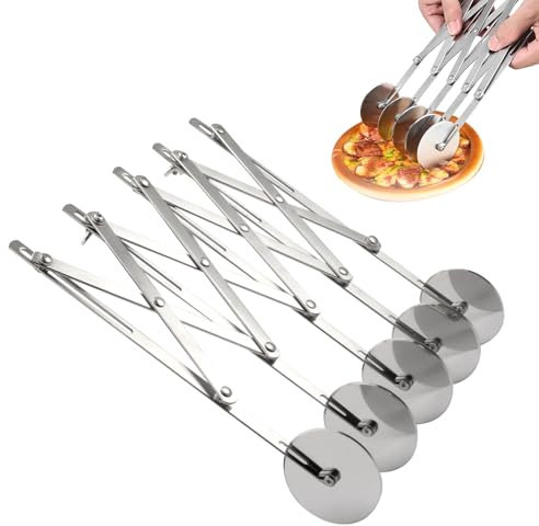 Roulette à Pizza à 5 Roues en Acier Inoxydable 24.8cm Roulette a Pizza Réglable et Pliable Lavable au Lave-Vaisselle, Coupe Efficace et Répartition Uniforme pour Pizzas, Tarte, Gâteau, Gaufres