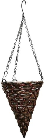 Muzrunq Hanging Planter Upside-Down Cone-Shaped Rattan Woven Hanging Flower Pot with Chain, Hanger & Inner Plastic Film Rustic Planter Basket for Indoor Outdoor
