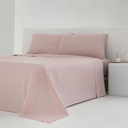 COTTON ARTean Parure de lit 4 pièces en percale de coton 200 fils Noa Nude 180 x 190/200 cm