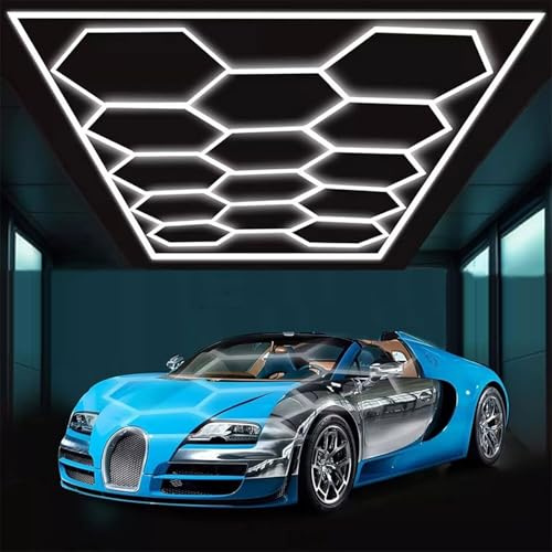 Luces LED hexagonales for garaje, luz de techo LED de nido de abeja de 672 W, alta luminosidad, resistente al agua, iluminación hexagonal, for garaje, gimnasio, almacén, oficina, taller de carrocería