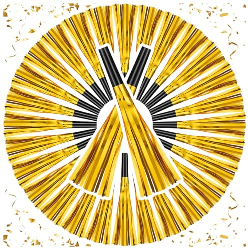 GDZRDFLH 36 Pcs Noise Makers Birthday Blowers Glitter Metallic Fringed Party Blow Horns for Birthday Baby Shower Wedding Graduation Sporting New Year Party Favors Supplie(Gold)
