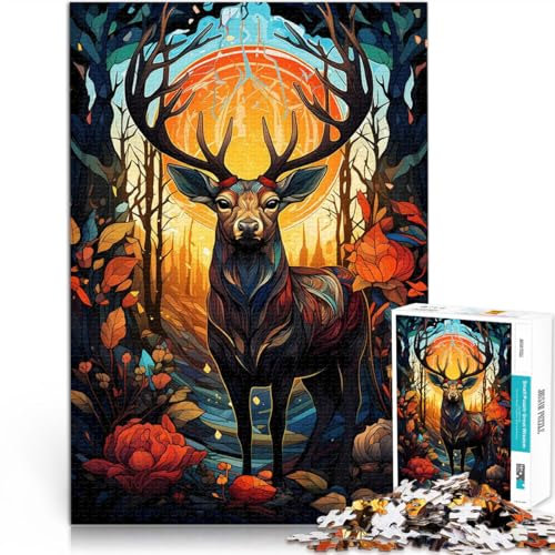Quizspiel Hirsch Buntglas 2000-teiliges Puzzle für Teenager 70x100cm mit vollständig ineinander greifenden, zufällig geformten Teilen für 14+