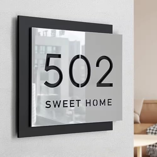BFBZYME Placas Personalizadas Modernas De Acrílico De Doble Capa con El Número De La Casa - Letrero De Dirección Personalizado con Grabado 3D Hueco para El Hogar, Hotel, Apartamento O Tienda(20x20cm)