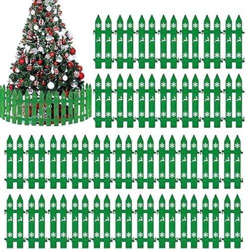 36PCS Christmas Tree Fence Decorations 11.3x28cm Plastic Green Picket Fence Thick Picket Fence Panels for Christmas Tree Pets Party Garden Home Decoration(Assembly Needed)