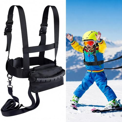 Ski und Snowboard Gurt für Kinder Qualitäts-Upgrade, Ski Tragegurt mit 3-Schicht-Verstärkung, ski Gurt mit Tasche, Geschwindigkeitskontrolle skizubehör für Kinder Jungen Mädchen Anfänger