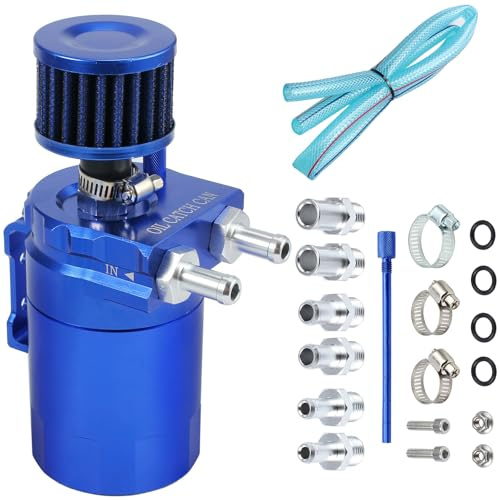 Bohaner Oil Catch Can Oil Catch Breather Can Oil Catch Tank 300ML Universal Aluminum Alloy Oil Tank Reservoir Catch Can with Filter Connector Hose and Other Accessories (Blue)