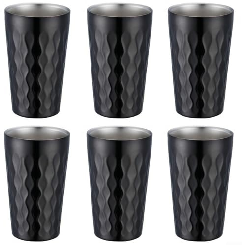 LUCKCDUO Rostfritt stål dubbelväggiga vattenkoppar, 6 st 330 ml stapelbara dryckemuggar isolerade för varma och kalla drycker hem utomhusbruk (svart)