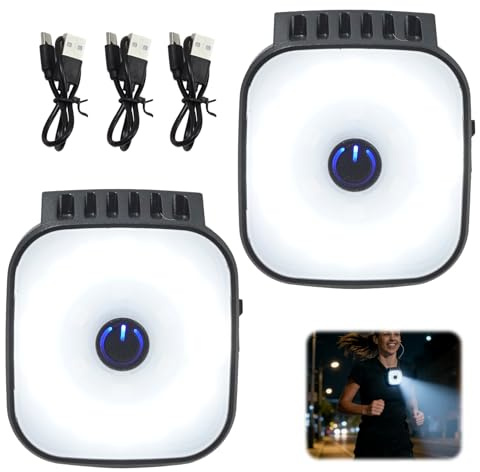 unillea Luce da corsa con clip USB, 2 pezzi, lampada a LED con 4 modalità di luce, luce da jogging ricaricabile, per corsa, escursionismo, campeggio e attività all'aperto