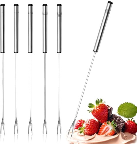 CUEMOON Lot de 6 fourchettes à fondue en acier inoxydable de 23 cm, couverts à fondue passent au lave-vaisselle, brochettes à fondue avec poignée en acier inoxydable