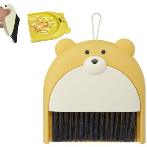 Escoba de mesa con pala, cepillo de mano mini oso, escoba de mesa, pala portátil, escoba de camping para casa, oficina, escuela y limpieza de mascotas