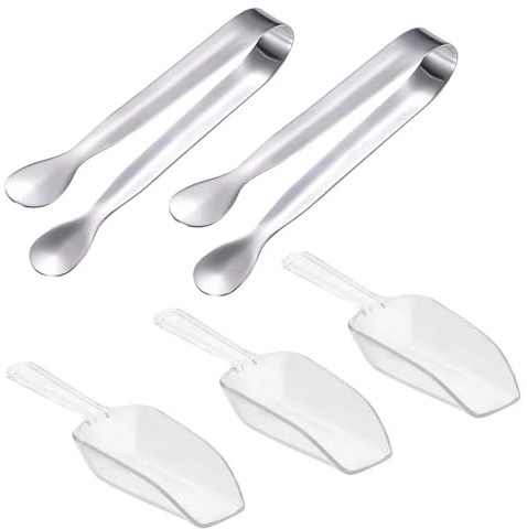 Tongs Measuring Scoop Set, 2 Pcs Sugar Tongs and 3 Pcs Mini Basic Measuring, Small Ice Scoop, Shovel Spoon, Mini Sweet Tong, Sweet Scoops, Serving Tong Scoops, for Restaurants Kitchen Dessert Parties