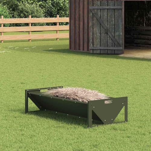 Ziaphsol fodertråd för husdjur av kallvalsat stål i olivgrönt 108 x 50 x 28 cm, 10 kg, väderbeständig för stallterrass, matare, matare, matning, matning, matning, matning, matskål, matstation