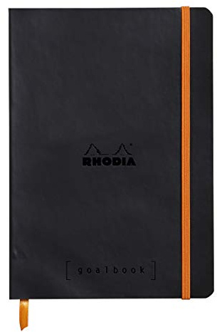 RHODIA 117742C - taccuino mOrobido Goalbook Black - A5 14,8X21cm - Puntinato DOT - 240 pag. - Carta Clairefontaine AvOroio 90g/m² - 2 nastri, chiusura con elastico - Simil Cuoio