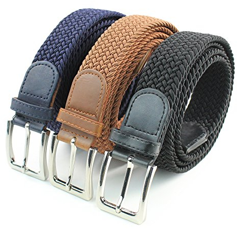Komfortabel Elastische Geflochtener Stretch Gürtel - Stretchbelt - Stoffgürtel - Gürtel Flecht - Damen und Herren (90 B.W. = Gesamtlänge 105 cm., 3 Pack: Schwarz, Blau, Cognac)