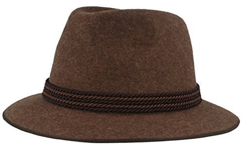 Original Breiter Herren Trachten-Hut | Filz-Hut – Handgemacht aus 100% Wolle Mit Zweifarbiger Kordel-Garnitur & Einfassung – Traveller – Wasserabweisend
