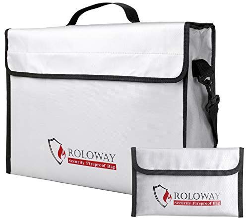 ROLOWAY Fireproof Document & Money Bags, Large Fireproof & Water Resistant Bag (15 x 12 x 5 inches), Fireproof Folder Safe Bag for Cash, Valuables & Passport, with Silicone Coating & Zipper Closure
