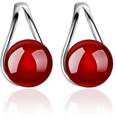 Rapidly Natur Klar Edelstein Tropfenform Ohrringe 925 Sterling Silber Ohrstecker Opal Ohrhänger für Damen Ohrschmuck Natürliche Achat Mode Ohrringe (Rot)