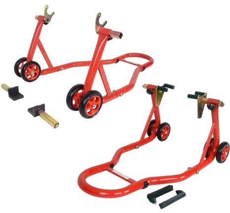 MOTO4U Motorcycle Stands Front and Rear, Front Rear Combo Stand Universal Wheel Lift Stand Swingarm Spool Lift Stand Paddock Stand Red