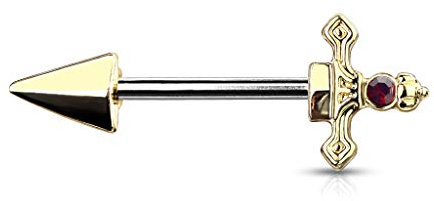 beyoutifulthings Brustwarzen-Piercing roter Kristall Dolch Brust-Piercing Nippel-Piercing Chirurgenstahl Silber Gold Schwarz Stab 1,6/14mm