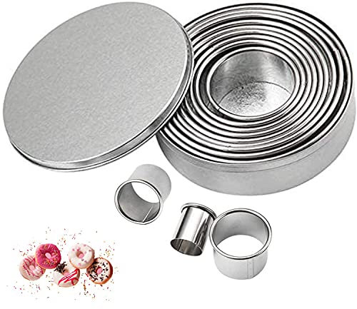 ZFYQ Round Cookie Cutter, Circle Biscuits Cutters with Storage Tin, for Dough, Pastry, Donut, Fondant, Sugarcraft, Fruit Vegetable DIY Cake Decoration, Set of 12