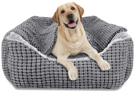 JOEJOY Hundebett Grosse Hunde, Hundekorb mit Herausnehmbar Decke, Hundebetten Cord Flauschiges Waschbar, rutschfest Hundekörbchen, Hundesofa mit Hohem Rand Passt bis zu 27kg Haustiere(89x64x23cm)