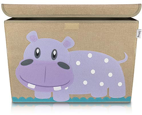 LIFENEY Aufbewahrungsbox Kinder groß 51 x 36 x 36 I Spielzeugkiste I Kiste mit Deckel für Kinderzimmer I Aufbewahrungsboxen mit Deckel I Spielzeugaufbewahrung (Hippo)