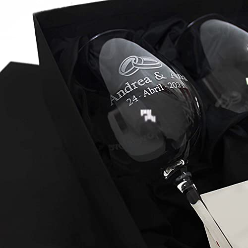 Dgregalos Copas de vino de cristal personalizadas mediante grabado a láser con estuche a juego - Regalo personalizado para novios, parejas, bodas, eventos (Enlace 3)