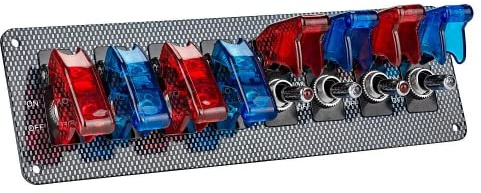 Jtron 12V DC Kippschalter mit LED-Anzeige – Metalldrahtzug Zündschloss, Frontplatte für Racing Cars, Sportwagen, RV – Rot/Blau