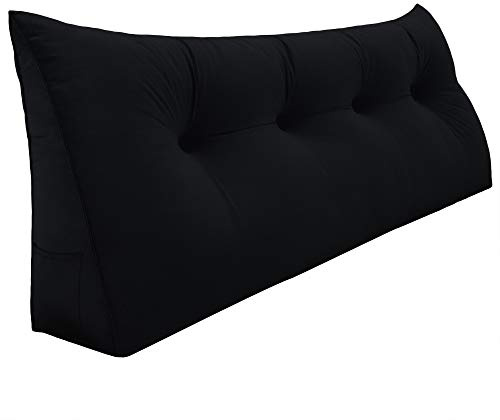Rucener Stor triangulär kudde, högt ryggstöd, ryggstödskudde för säng, perfekt som kudde för att titta på teve och för läsning, finns i många storlekar, 140 cm, svart