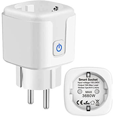 Presa intelligente Wi-Fi 16 A, 3680 W, presa intelligente con telecomando e controllo vocale, presa Smart Alexa misura il consumo energetico, presa WiFi 2,4 G, compatibile con Alexa&Google Home 1 Pack