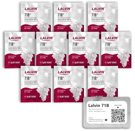 Lalvin 71B Wine Yeast (10 Pack) - Sold by CAPYBARA Distributors Inc. | Make Wine Cider Mead Kombucha At Home, 5 g Sachets, Saccharomyces cerevisiae