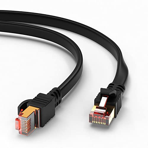 MutecPower 2m CAT 8 Ethernet Cable High-Speed ULTRA FLAT Patch cord 40Gbps 2000MHz POE Network Cable S/FTP RJ45 copper LAN cable - Ideal for Internet, Router, Modem, TV, Laptop & PC – 2 meter Black