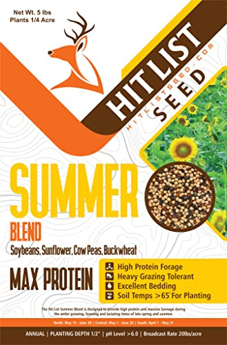 HIT LIST SEED Summer Food Plot Seeds for Deer - Annual Mix - High Protein - Soybeans, Sunflowers, Cow Peas, Buckwheat - 5 lbs