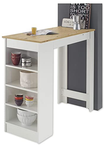 MOJITO Moderner Bartisch in Weiß, Artisan Eiche Optik - Platzsparende Theke für Küche & Esszimmer - 115 x 103 x 50 cm (B/H/T)