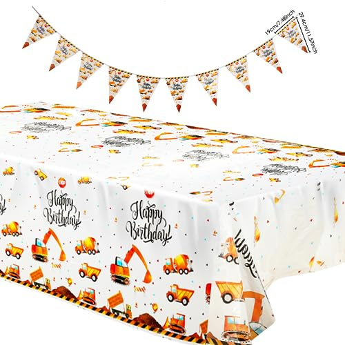 3 Stück Bagger Tischdecke Kindergeburtstag Tischdecke Bagger Geburtstag 130x220 cm Eckig Wasserdicht für Kinder Jugendliche Geburtstag Auto LKW Motto