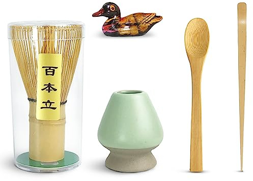 Artcome Juego de 5 piezas de té matcha japonés, batidor de matcha, cuchara tradicional, cuchara de té, soporte para cuchara, soporte de batidor de cerámica hecho a mano, kit de ceremonia de matcha