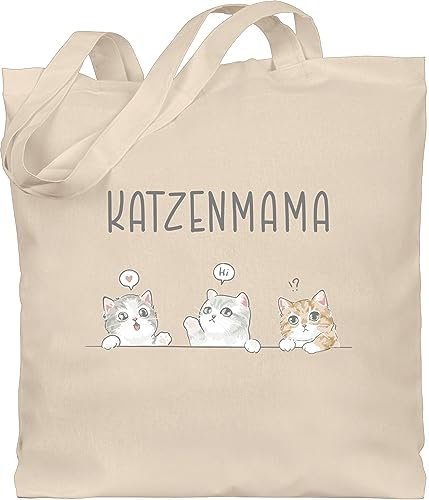 Baumwolltasche - Katze Katzen - Katzenmama Katzenbesitzerin Katzenliebhaberin Katzenmutter - Unisize - Naturweiß - geschenke für cat katzenmotiv jutebeutel katzenliebhaber cats einkaufstasche