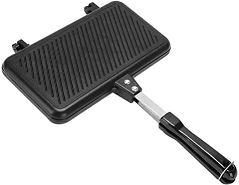 OQHAIR Poêle à Steak en Fonte avec Couvercle poêle à Griller poêle à Steak avec poignées en Bois poêle à Griller assaisonnée poêle à Griller antiadhésive poêle à Frire antiadhésive avec p