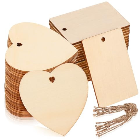 WOFASHPURET Holzscheiben Unbehandelt Für DIY Weihnachtsdeko Holz Handwerk Scheiben Herz Rechteck Form Zum Bemalen Und Aufhängen An Wand Für Bastelarbeiten Und Verandaschilder